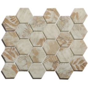 Mosaïque en verre pressé sur filet pour salle de bain et cuisine 43.5cm x 32cm  - Botanic Beige Garden Matt