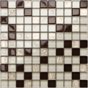 Mosaïque en verre sur filet pour salle de bain ou cuisine 30 cm x 30 cm - Bejge Monte Carlo