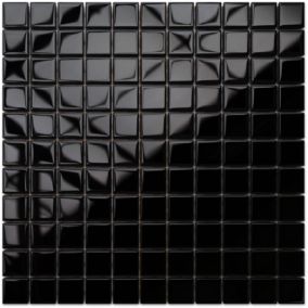 Mosaïque en verre sur filet pour salle de bain ou cuisine 30 cm x 30 cm - Black absolut