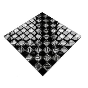 Mosaïque en verre sur filet pour salle de bain ou cuisine 30 cm x 30 cm - Black chess