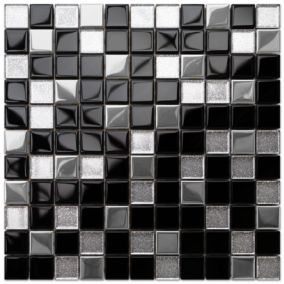 Mosaïque en verre sur filet pour salle de bain ou cuisine 30 cm x 30 cm - Black Lake