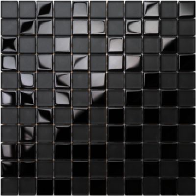 Mosaïque en verre sur filet pour salle de bain ou cuisine 30 cm x 30 cm - Black obsidian