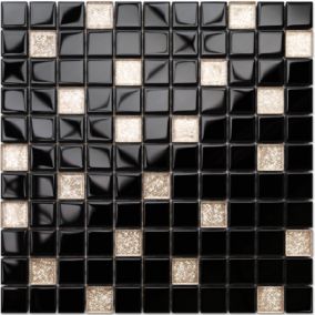 Mosaïque en verre sur filet pour salle de bain ou cuisine 30 cm x 30 cm - Black pepper