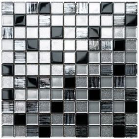 Mosaïque en verre sur filet pour salle de bain ou cuisine 30 cm x 30 cm - Black sabbath