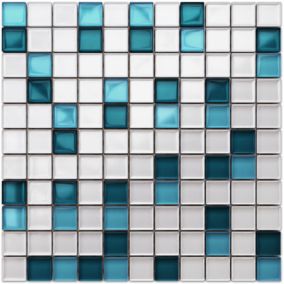 Mosaïque en verre sur filet pour salle de bain ou cuisine 30 cm x 30 cm - Blue dream