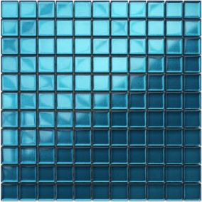 Mosaïque en verre sur filet pour salle de bain ou cuisine 30 cm x 30 cm -Blue metal