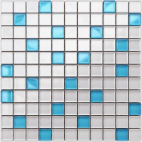 Mosaïque en verre sur filet pour salle de bain ou cuisine 30 cm x 30 cm - Blue sparks