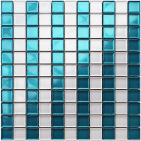 Mosaïque en verre sur filet pour salle de bain ou cuisine 30 cm x 30 cm - Blue stripes