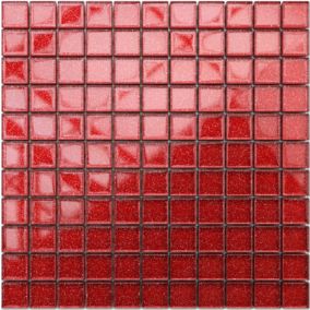 Mosaïque en verre sur filet pour salle de bain ou cuisine 30 cm x 30 cm - Bright red