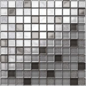 Mosaïque en verre sur filet pour salle de bain ou cuisine 30 cm x 30 cm - Brilliant silver