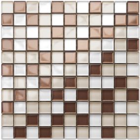 Mosaïque en verre sur filet pour salle de bain ou cuisine 30 cm x 30 cm - Cappuccino