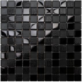 Mosaïque en verre sur filet pour salle de bain ou cuisine 30 cm x 30 cm - Carbon