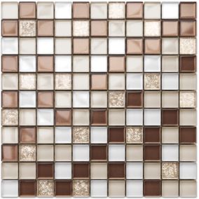 Mosaïque en verre sur filet pour salle de bain ou cuisine 30 cm x 30 cm - Coffee