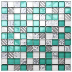 Mosaïque en verre sur filet pour salle de bain ou cuisine 30 cm x 30 cm - Cool mint