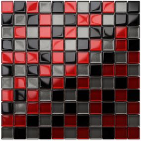 Mosaïque en verre sur filet pour salle de bain ou cuisine 30 cm x 30 cm - Crimson Grey