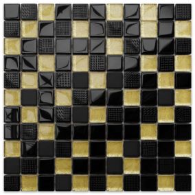 Mosaïque en verre sur filet pour salle de bain ou cuisine 30 cm x 30 cm - Crushed Volcano gold