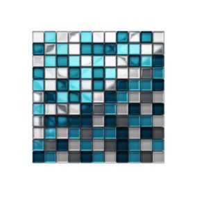 Mosaïque en verre sur filet pour salle de bain ou cuisine 30 cm x 30 cm - Deep lake