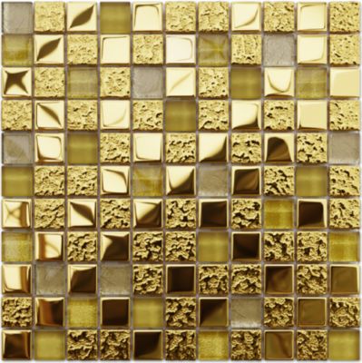 Mosaïque en verre sur filet pour salle de bain ou cuisine 30 cm x 30 cm - Egyptian gold