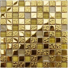 Mosaïque en verre sur filet pour salle de bain ou cuisine 30 cm x 30 cm - Egyptian gold