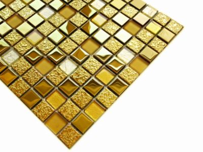 Mosaïque en verre sur filet pour salle de bain ou cuisine 30 cm x 30 cm - Egyptian gold