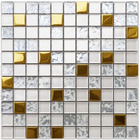 Mosaïque en verre sur filet pour salle de bain ou cuisine 30 cm x 30 cm - Frozen gold