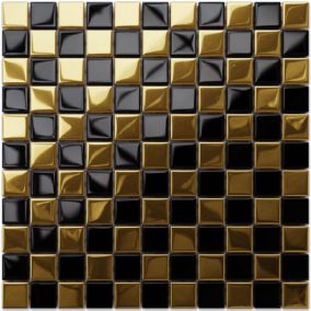 Mosaïque en verre sur filet pour salle de bain ou cuisine 30 cm x 30 cm - Gold dama