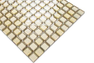 Mosaïque en verre sur filet pour salle de bain ou cuisine 30 cm x 30 cm - Golden sunshine