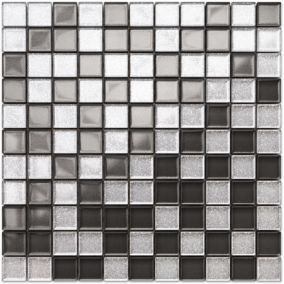 Mosaïque en verre sur filet pour salle de bain ou cuisine 30 cm x 30 cm - Graphite diamond