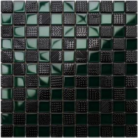 Mosaïque en verre sur filet pour salle de bain ou cuisine 30 cm x 30 cm - Green dama