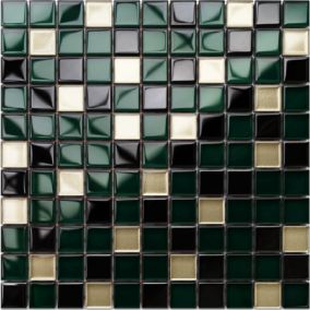 Mosaïque en verre sur filet pour salle de bain ou cuisine 30 cm x 30 cm - Green relax