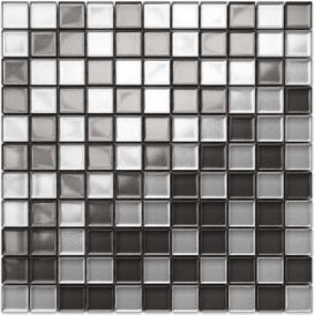 Mosaïque en verre sur filet pour salle de bain ou cuisine 30 cm x 30 cm - Grey graphite