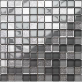 Mosaïque en verre sur filet pour salle de bain ou cuisine 30 cm x 30 cm - Grey turtle