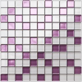 Mosaïque en verre sur filet pour salle de bain ou cuisine 30 cm x 30 cm - Lilac orchid