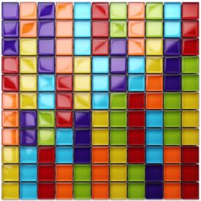 Mosaïque en verre sur filet pour salle de bain ou cuisine 30 cm x 30 cm - Long Rainbow