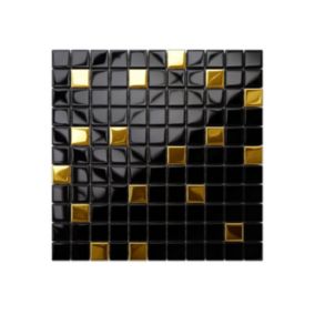 Mosaïque en verre sur filet pour salle de bain ou cuisine 30 cm x 30 cm - Nero gold