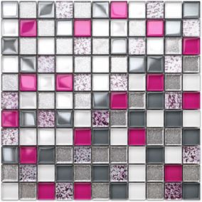 Mosaïque en verre sur filet pour salle de bain ou cuisine 30 cm x 30 cm - Pearl pink