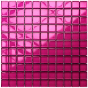 Mosaïque en verre sur filet pour salle de bain ou cuisine 30 cm x 30 cm - Pink Grapefruit