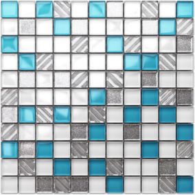 Mosaïque en verre sur filet pour salle de bain ou cuisine 30 cm x 30 cm - Poseidon