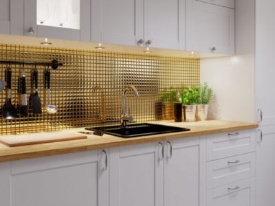Mosaïque en verre sur filet pour salle de bain ou cuisine 30 cm x 30 cm - Pure gold