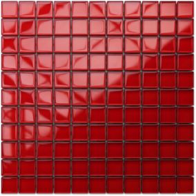 Mosaïque en verre sur filet pour salle de bain ou cuisine 30 cm x 30 cm - Pure red