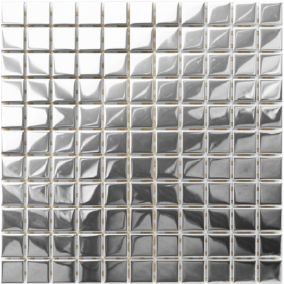 Mosaïque en verre sur filet pour salle de bain ou cuisine 30 cm x 30 cm - Pure silver