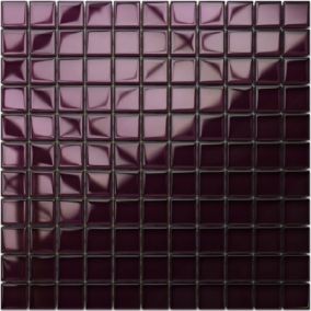 Mosaïque en verre sur filet pour salle de bain ou cuisine 30 cm x 30 cm - Purple eggplant