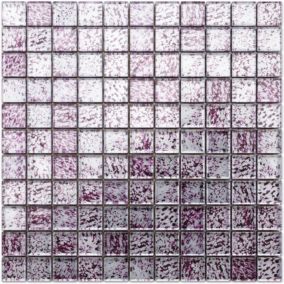 Mosaïque en verre sur filet pour salle de bain ou cuisine 30 cm x 30 cm - Purple silver