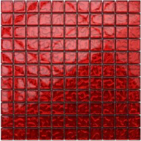 Mosaïque en verre sur filet pour salle de bain ou cuisine 30 cm x 30 cm - Red coral