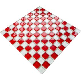 Mosaïque en verre sur filet pour salle de bain ou cuisine 30 cm x 30 cm - Red Cross