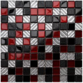 Mosaïque en verre sur filet pour salle de bain ou cuisine 30 cm x 30 cm - Red samurai