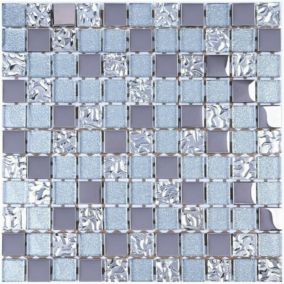 Mosaïque en verre sur filet pour salle de bain ou cuisine 30 cm x 30 cm - Silver cloud