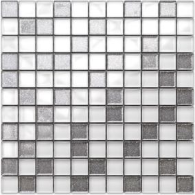 Mosaïque en verre sur filet pour salle de bain ou cuisine 30 cm x 30 cm - Silver crystal