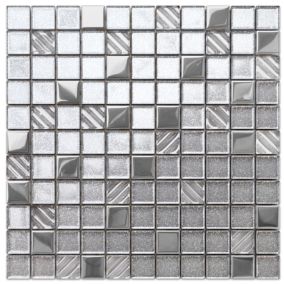 Mosaïque en verre sur filet pour salle de bain ou cuisine 30 cm x 30 cm - Silver energy