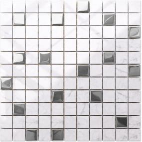 Mosaïque en verre sur filet pour salle de bain ou cuisine 30 cm x 30 cm - Silver Marble